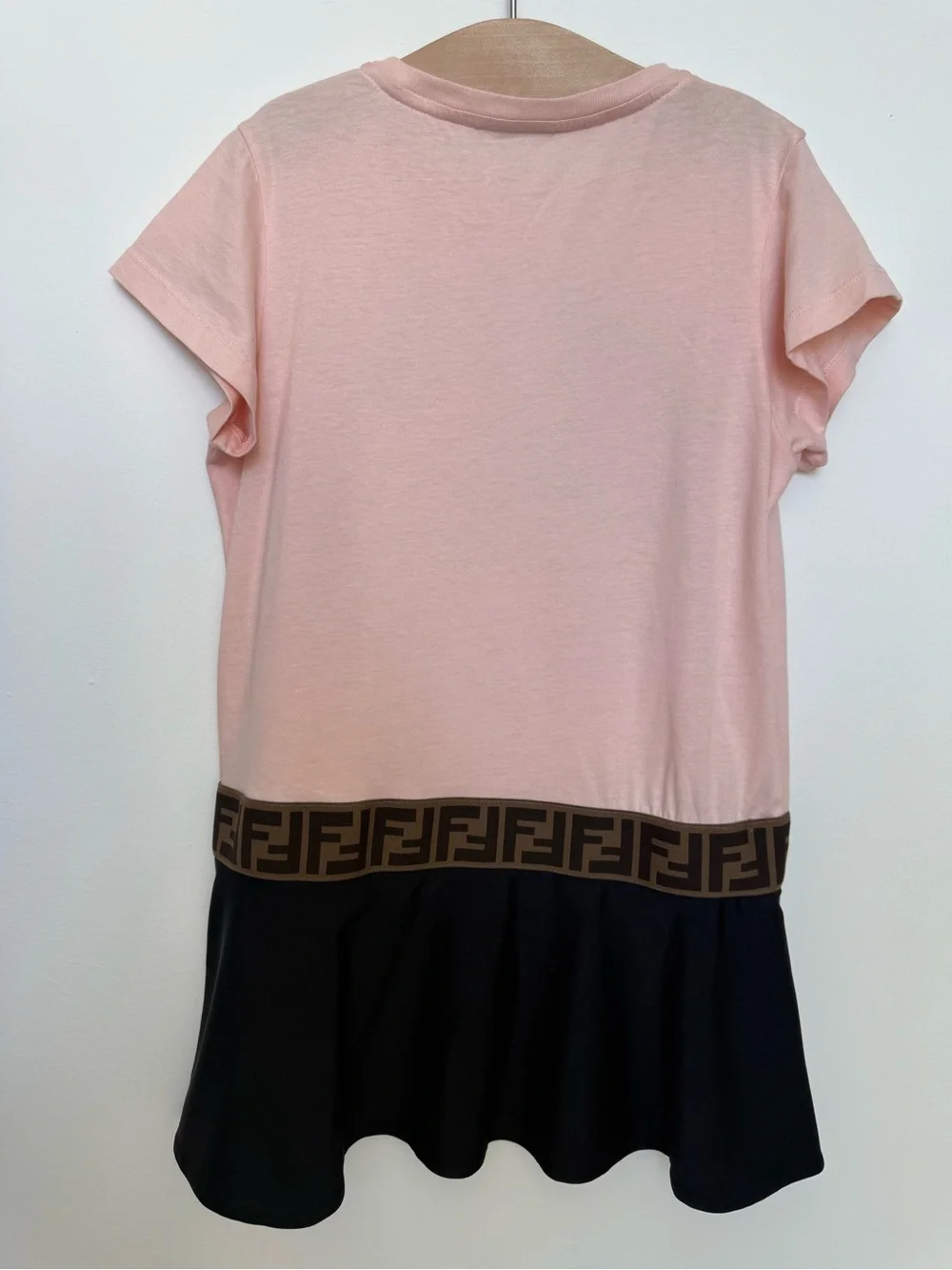 Fendi Pink and Black Logo Tee Dress with Brown FF Waistband
